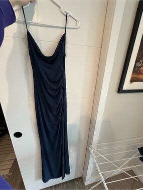 Katie May Navy Draped Cowl Maxi Slip Dress